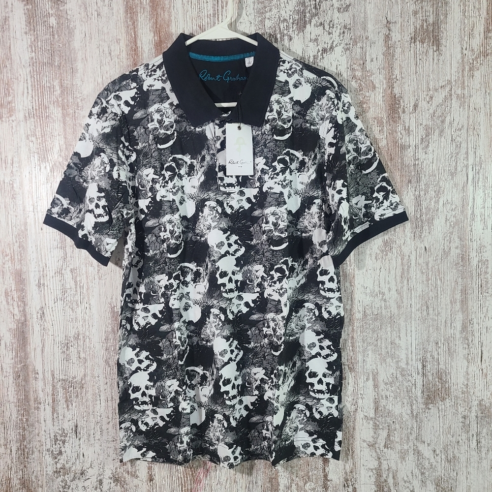 🌻 HOST PICK 🌻 NWT Men's Robert Graham Classic Fit Skull Polo size Large $98 - Picture 3 of 10